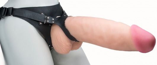 Телесный реалистичный фаллоимитатор на черных трусиках Real Big Strap-On - 34,5 см. - LOVETOY (А-Полимер) - купить с доставкой в Петропавловске-Камчатском