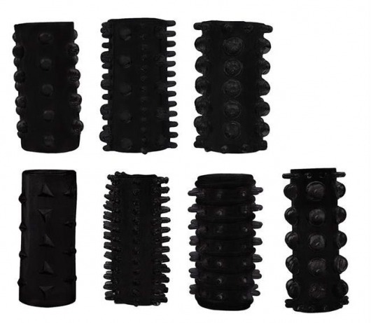 Набор из 7 черных насадок PENIS SLEEVES SET - Dream Toys - в Петропавловске-Камчатском купить с доставкой
