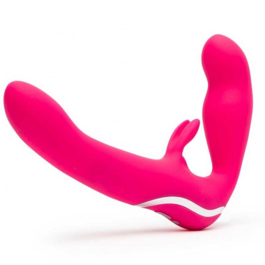 Ярко-розовый безремневой страпон Rechargeable Vibrating Strapless Strap-On - Happy Rabbit - купить с доставкой в Петропавловске-Камчатском