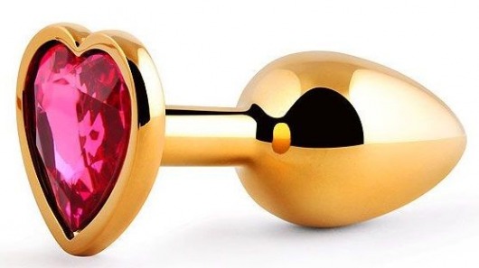 Золотистая анальная пробка с малиновым кристаллом-сердечком - 7 см. - Anal Jewelry Plug - купить с доставкой в Петропавловске-Камчатском