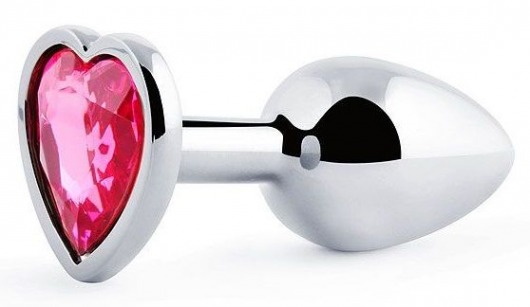 Серебристая анальная пробка с малиновым кристаллом-сердечком - 7 см. - Anal Jewelry Plug - купить с доставкой в Петропавловске-Камчатском