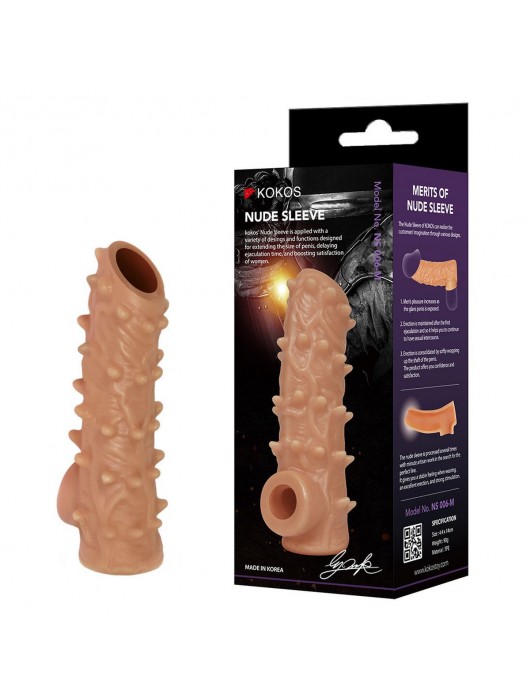 Телесная насадка с шипами и открытой головкой Nude Sleeve L - 14 см. - KOKOS - в Петропавловске-Камчатском купить с доставкой