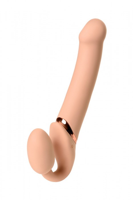 Телесный безремневой вибрострапон Vibrating Bendable Strap-On L - Strap-on-me - купить с доставкой в Петропавловске-Камчатском