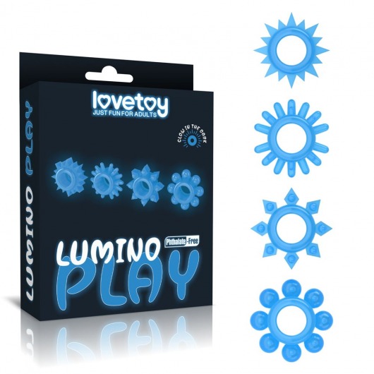 Набор из 4 голубых, светящихся в темноте эрекционных колец Lumino Play - Lovetoy - в Петропавловске-Камчатском купить с доставкой
