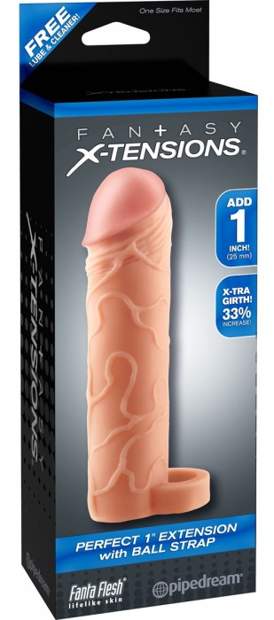 Телесная насадка с кольцом Perfect 1 Extension with Ball Strap - 17 см. - Pipedream - в Петропавловске-Камчатском купить с доставкой