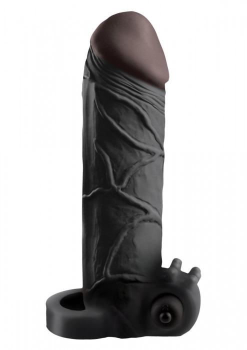 Чёрная вибронасадка с кольцом Vibrating Real Feel 2 Extension - 16 см. - Pipedream - в Петропавловске-Камчатском купить с доставкой