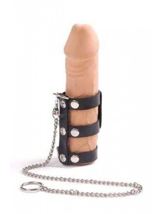 Чёрный кожаный поводок на пенис с 3 ремешками - Sitabella - купить с доставкой в Петропавловске-Камчатском