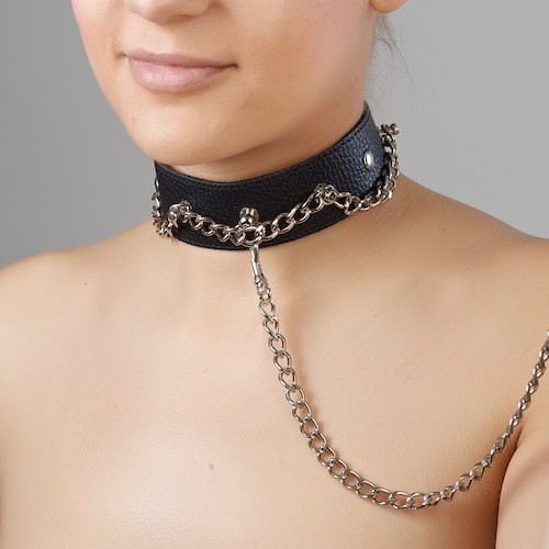 Чёрный ошейник из натуральной кожи - Sitabella - купить с доставкой в Петропавловске-Камчатском