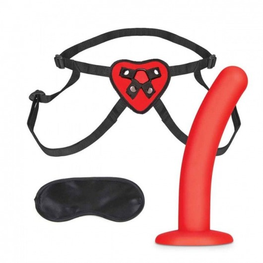 Красный поясной фаллоимитатор Red Heart Strap on Harness   5in Dildo Set - 12,25 см. - Lux Fetish - купить с доставкой в Петропавловске-Камчатском