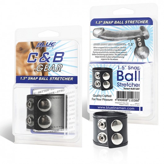Хомут-утяжка для мошонки из искусственной кожи на клепках SNAP BALL STRETCHER - BlueLine - купить с доставкой в Петропавловске-Камчатском