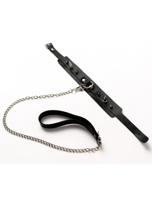 Черный ошейник с шипами и поводком - Crazy Handmade - купить с доставкой в Петропавловске-Камчатском