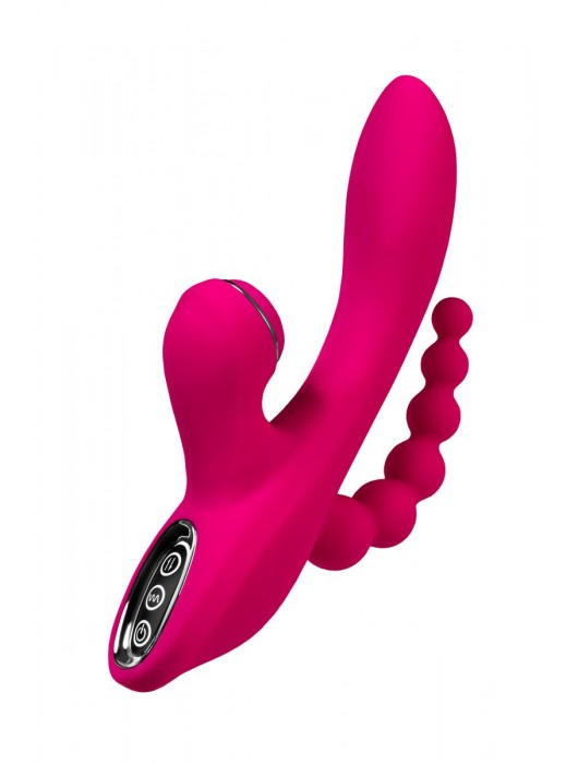 Ярко-розовый вибростимулятор 3-в-1 Tripling - 21 см. - JOS