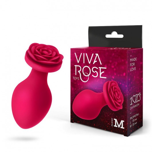 Малиновая анальная пробка с основанием-розой - 8,3 см. - Bior toys