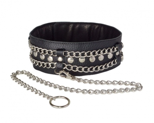Чёрный ошейник с цепочками и поводком - Sitabella - купить с доставкой в Петропавловске-Камчатском