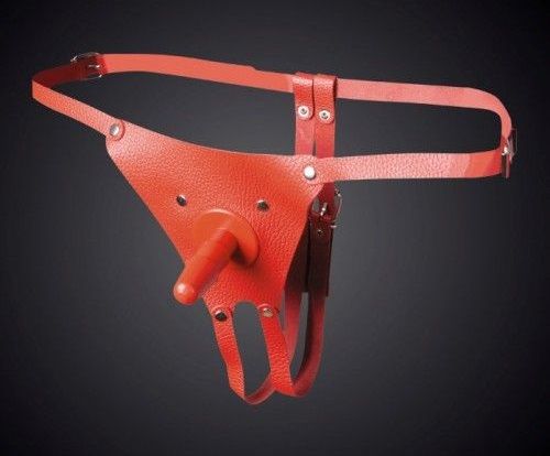 Красные кожаные универсальные трусики со штырьком для насадок - Sitabella - купить с доставкой в Петропавловске-Камчатском