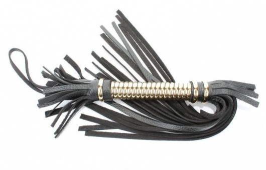 Чёрная кожаная плетка с золотистой рукоятью - 50 см. - БДСМ Арсенал - купить с доставкой в Петропавловске-Камчатском