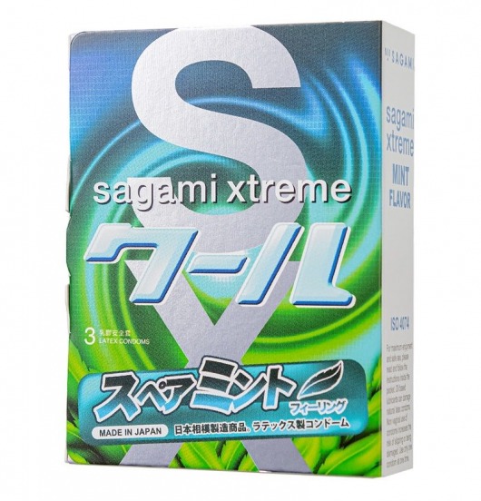 Презервативы Sagami Xtreme Mint с ароматом мяты - 3 шт. - Sagami - купить с доставкой в Петропавловске-Камчатском