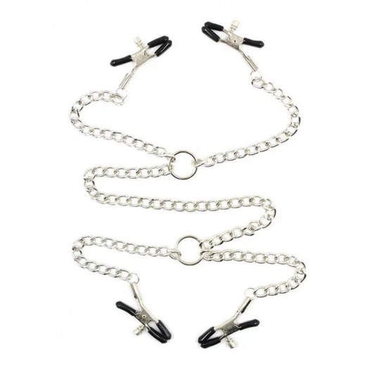 Серебристые зажимы для сосков и половых губ на тонкой цепочке - Notabu - купить с доставкой в Петропавловске-Камчатском