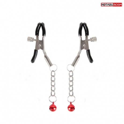 Серебристые зажимы на соски с шариками на цепочках - Notabu - купить с доставкой в Петропавловске-Камчатском