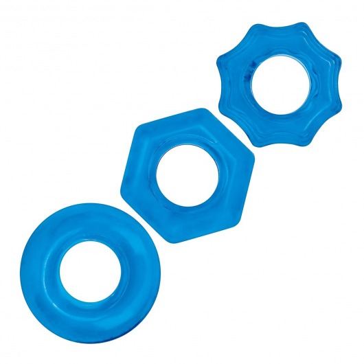 Комплект из трех голубых колец для эрекции 3-Pack Nuts   Bolts Stretch Cock Ring Set - BlueLine - в Петропавловске-Камчатском купить с доставкой