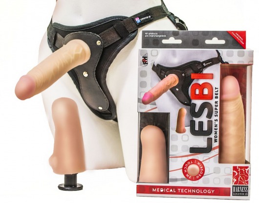Телесный страпон Harness LESBI с вагинальной пробкой - 16,5 см. - LOVETOY (А-Полимер) - купить с доставкой в Петропавловске-Камчатском