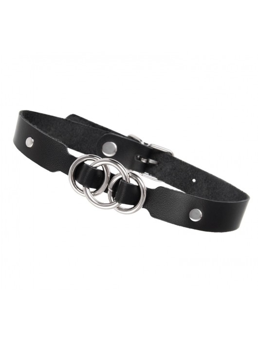 Черный кожаный ошейник со связанными кольцами - Pecado - купить с доставкой в Петропавловске-Камчатском