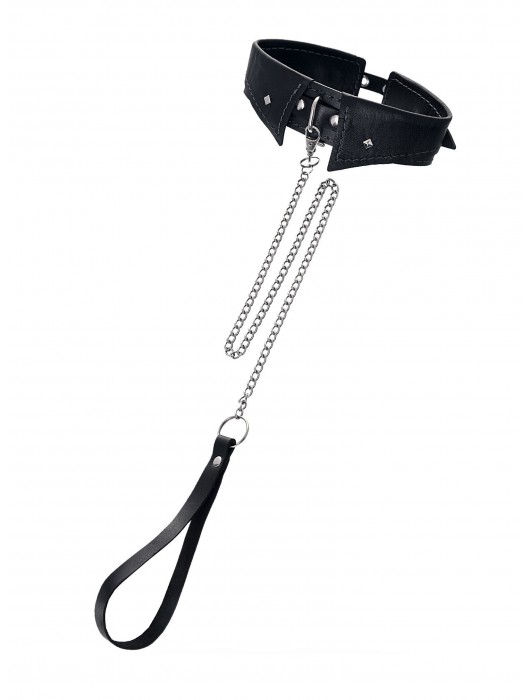 Черный кожаный ошейник-воротник с поводком - Pecado - купить с доставкой в Петропавловске-Камчатском