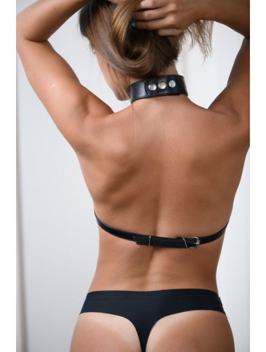 Черная кожаная сбруя с ошейником plus size из нежной кожи - БДСМ Арсенал - купить с доставкой в Петропавловске-Камчатском