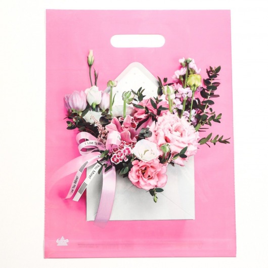 Розовый пакет с цветочным принтом и вырубной ручкой (40х31 см) - Сима-Ленд - купить с доставкой в Петропавловске-Камчатском