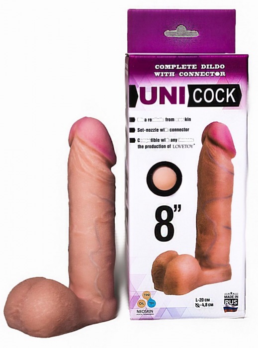 Фаллическая насадка для страпона UNICOCK 8  - 20 см. - LOVETOY (А-Полимер) - купить с доставкой в Петропавловске-Камчатском