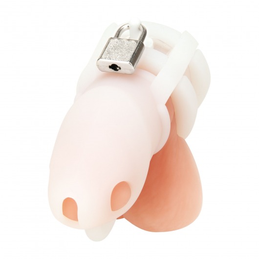 Белая клетка для пениса Silicone Small 2 in Cock Cage With Ball Divider - BlueLine - купить с доставкой в Петропавловске-Камчатском