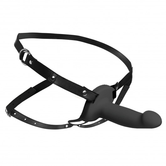 Черный полый страпон с вибрацией 2’’ Erection 28X Smooth Vibrating Silicone Penis Sheath - XR Brands - купить с доставкой в Петропавловске-Камчатском