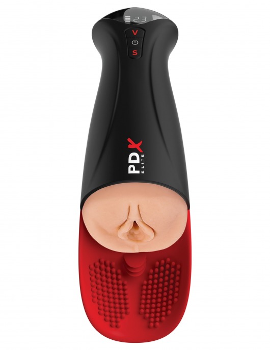 Телесный мастурбатор-вагина в черной колбе с вибрацией Fuck-O-Matic Pro XL - Pipedream - в Петропавловске-Камчатском купить с доставкой