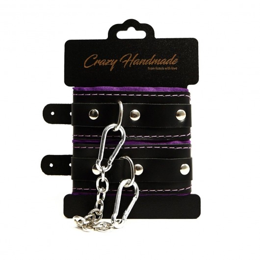 Черно-фиолетовые скругленные наручники с мягкой подкладкой - Crazy Handmade - купить с доставкой в Петропавловске-Камчатском