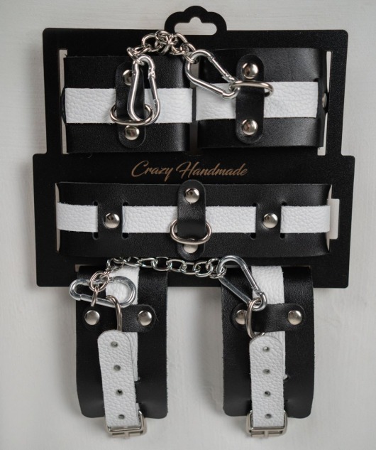 Набор фиксаторов из черной и белой натуральной кожи - Crazy Handmade - купить с доставкой в Петропавловске-Камчатском