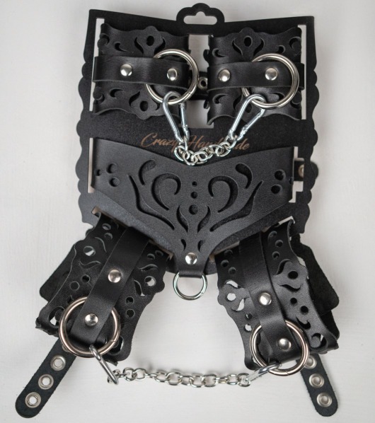 Черный ажурный кожаный набор фиксаций - Crazy Handmade - купить с доставкой в Петропавловске-Камчатском