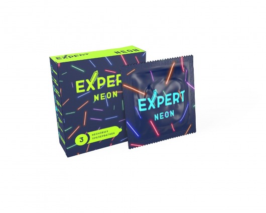 Светящиеся в темноте презервативы Expert Neon - 3 шт. - Expert - купить с доставкой в Петропавловске-Камчатском