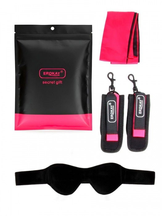 Черно-розовый эротический набор: маска, наручники и повязка - Erokay - купить с доставкой в Петропавловске-Камчатском