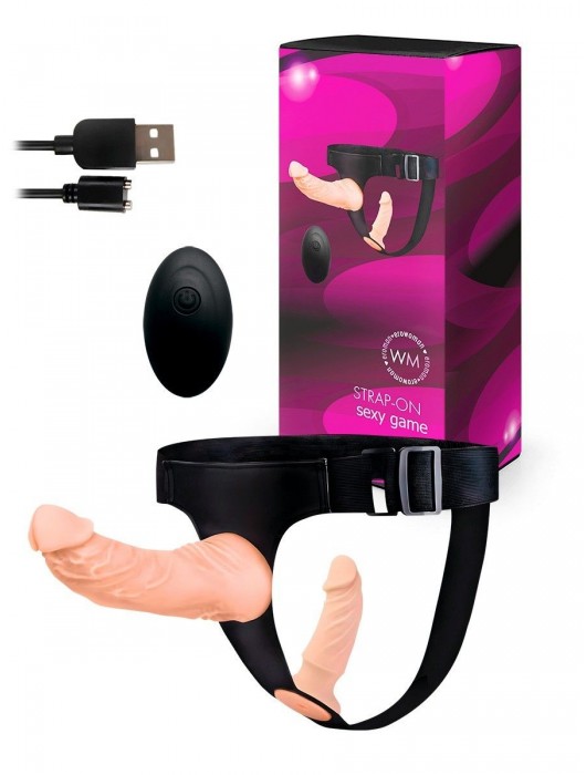 Женский страпон с 2 насадками, вибрацией и пультом ДУ - Erowoman-Eroman - купить с доставкой в Петропавловске-Камчатском