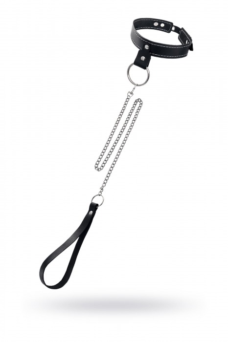 Черный узкий однослойный ошейник с серебристым поводком-цепочкой - Pecado - купить с доставкой в Петропавловске-Камчатском