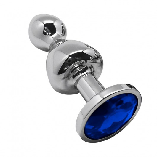 Серебристая анальная втулка Wooomy Lollypop M с синим кристаллом - 9,4 см. - Adrien Lastic
