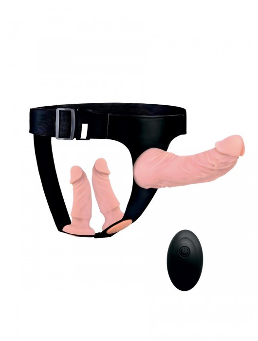 Женский страпон с 3 насадками и вибрацией - Erowoman-Eroman - купить с доставкой в Петропавловске-Камчатском