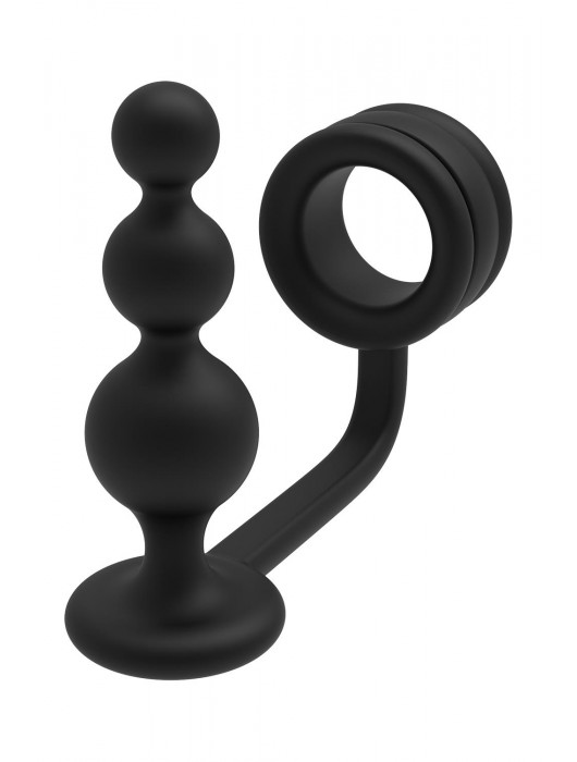 Черное эрекционное кольцо с анальной елочкой Cockring With Beaded Anal Plug - Dream Toys - в Петропавловске-Камчатском купить с доставкой