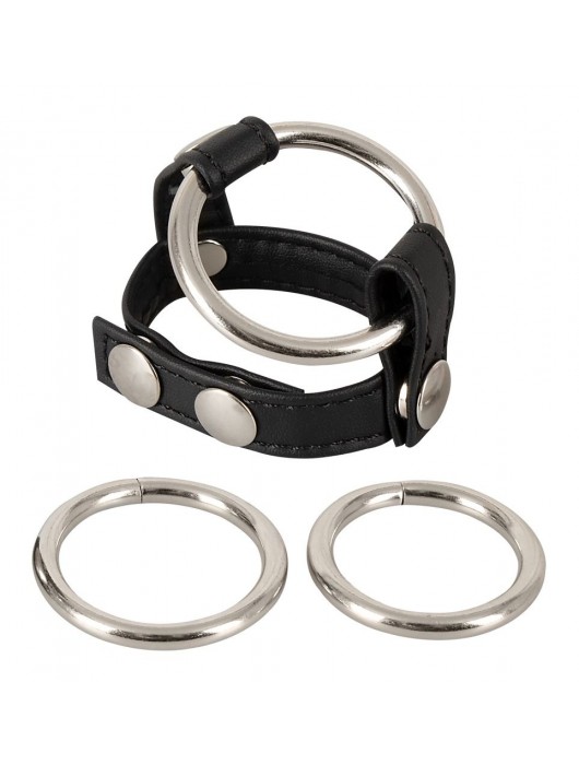 Подхват для мошонки с 3 съемными эрекционными кольцами Leder-Riemen - Orion - в Петропавловске-Камчатском купить с доставкой