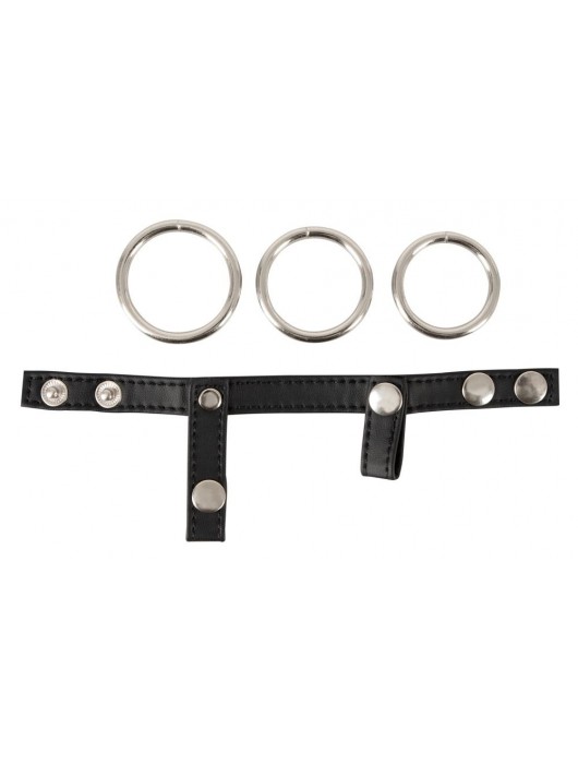 Подхват для мошонки с 3 съемными эрекционными кольцами Leder-Riemen - Orion - в Петропавловске-Камчатском купить с доставкой