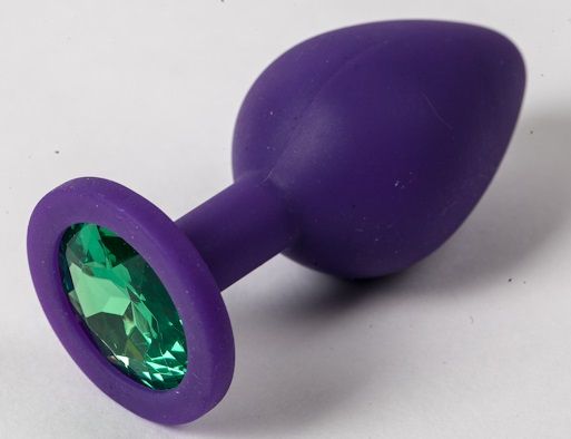Фиолетовая силиконовая пробка с зеленым кристаллом - 9,5 см. - 4sexdreaM - купить с доставкой в Петропавловске-Камчатском