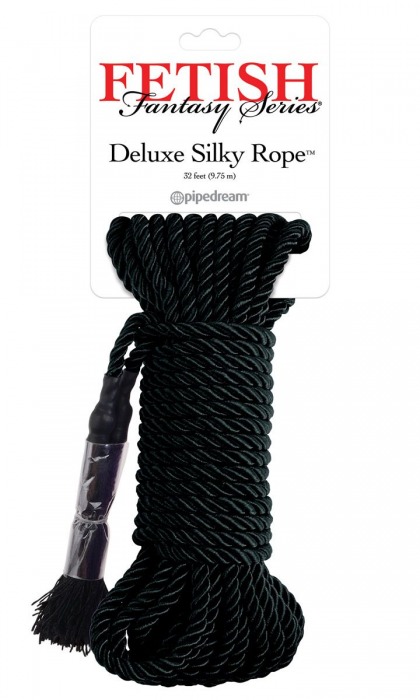 Черная веревка для фиксации Deluxe Silky Rope - 9,75 м. - Pipedream - купить с доставкой в Петропавловске-Камчатском