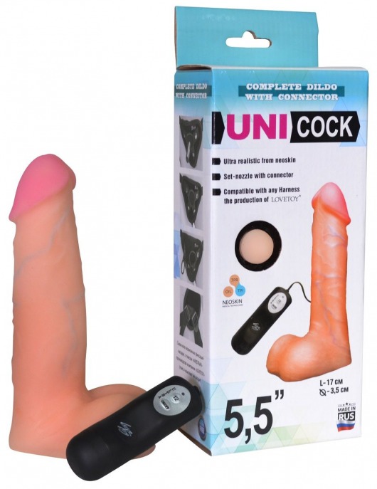 Фаллическая насадка Харнесс UNICOCK 5,5  с вибрацией - 17 см. - LOVETOY (А-Полимер) - купить с доставкой в Петропавловске-Камчатском