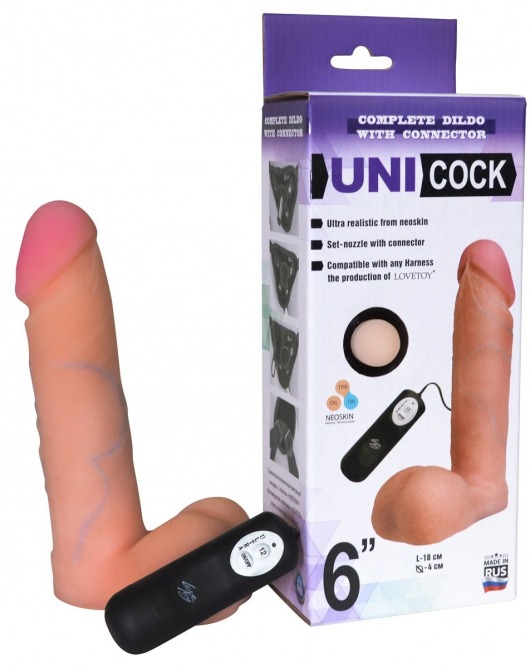 Фаллическая насадка Харнесс UNICOCK 6  с вибрацией - 18 см. - LOVETOY (А-Полимер) - купить с доставкой в Петропавловске-Камчатском