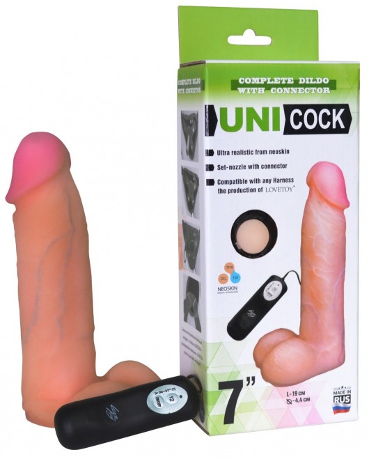 Фаллическая насадка Харнесс UNICOCK 7  с вибрацией - 19 см. - LOVETOY (А-Полимер) - купить с доставкой в Петропавловске-Камчатском